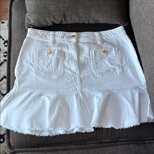 Michael Kors White Ruffle Hem Denim Mini Skirt 10